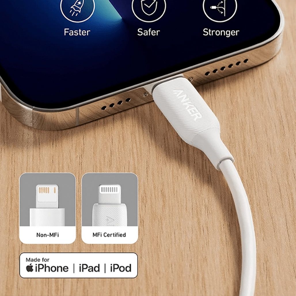 A Photo Of Anker PowerLine III USB-A to Lightning Cable (3ft) – MFi Certified, Ultra-Durable, High-Speed Data Transfer for iPhone (White)