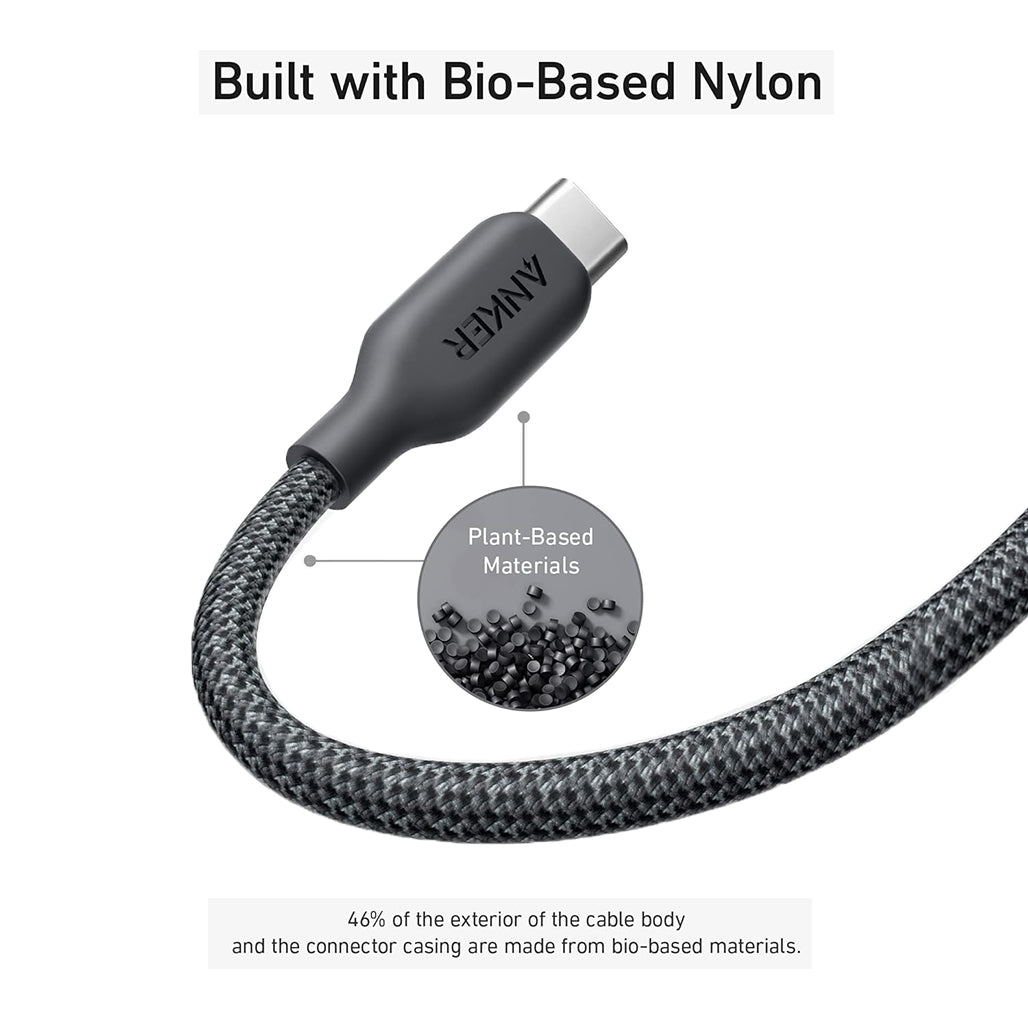A Photo Of Anker 544 Bio-Based USB-C to USB-C Cable (3ft) - Durable, Eco-Friendly, 100W Power Output, Black