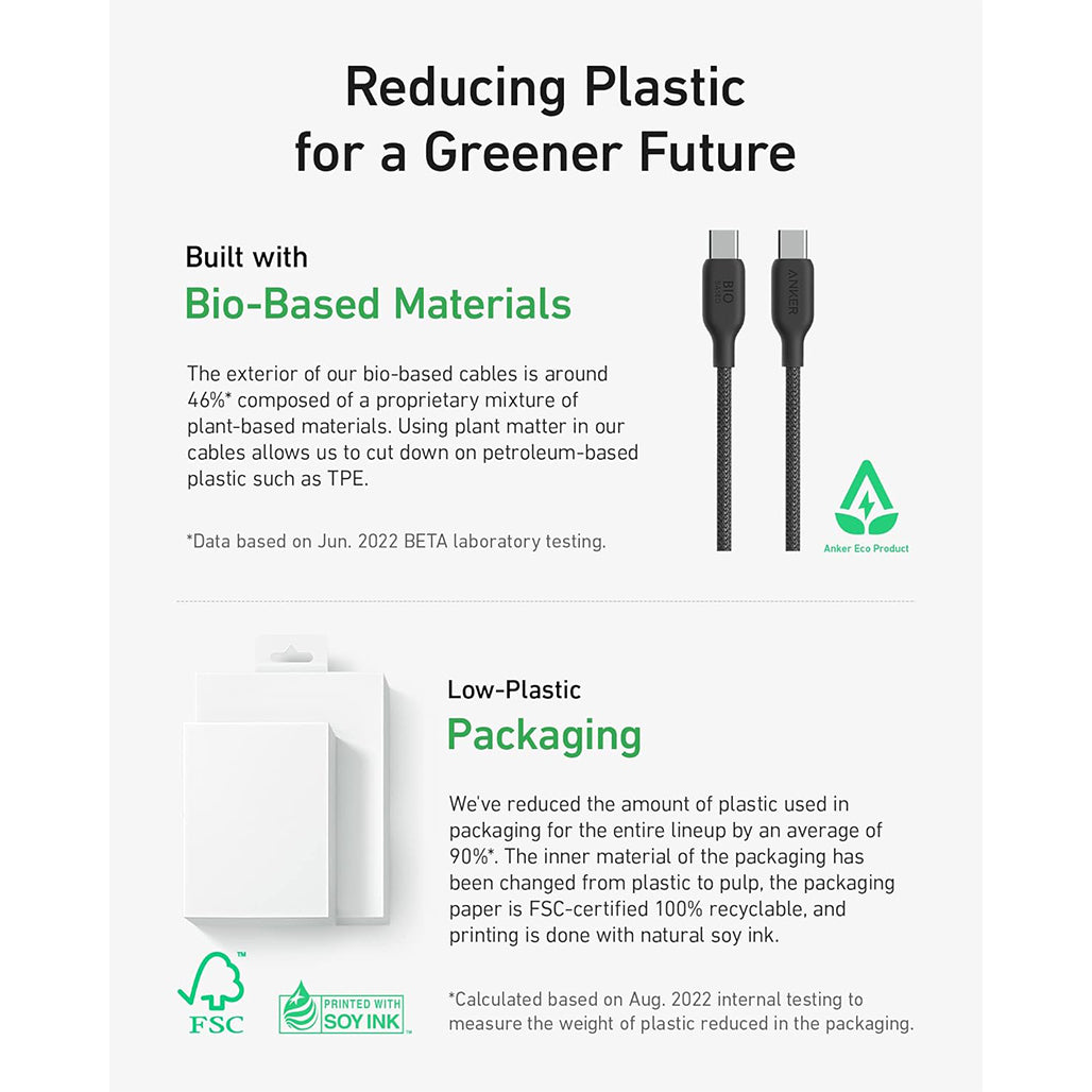 A Photo Of Anker 544 Bio-Based USB-C to USB-C Cable - Durable, Eco-Friendly, 100W Power Output, Black
