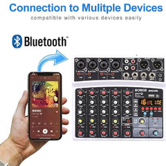 A Photo Of BOMGE 6-Channel Audio Mixer - Professional Digital DJ Mixer with MP3 Module, Bluetooth, and USB Sound Card