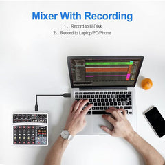 A Photo Of BOMGE 6-Channel Audio Mixer - Professional Digital DJ Mixer with MP3 Module, Bluetooth, and USB Sound Card