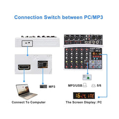 A Photo Of BOMGE 6-Channel Audio Mixer - Professional Digital DJ Mixer with MP3 Module, Bluetooth, and USB Sound Card