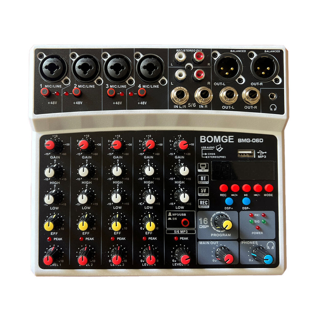A Photo Of BOMGE 6-Channel Audio Mixer - Professional Digital DJ Mixer with MP3 Module, Bluetooth, and USB Sound Card