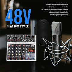 A Photo Of BOMGE 6-Channel Audio Mixer - Professional Digital DJ Mixer with MP3 Module, Bluetooth, and USB Sound Card