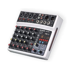 A Photo Of BOMGE 6-Channel Audio Mixer - Professional Digital DJ Mixer with MP3 Module, Bluetooth, and USB Sound Card