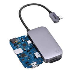 A Photo Of Baseus PadJoy 6-Port Type-C Hub Adapter - Dark Gray | 4K HD, 100W PD Charging, USB 3.0, SD/TF Card Reader