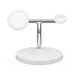 A Photo Of Belkin BoostCharge Pro 3-in-1 Wireless Charger with MagSafe 15W - Fast Charging for iPhone, Apple Watch, and AirPods | White