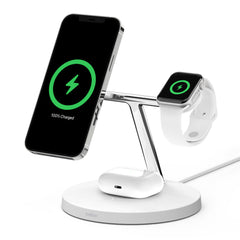 A Photo Of Belkin BoostCharge Pro 3-in-1 Wireless Charger with MagSafe 15W - Fast Charging for iPhone, Apple Watch, and AirPods | White