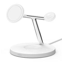 A Photo Of Belkin BoostCharge Pro 3-in-1 Wireless Charger with MagSafe 15W - Fast Charging for iPhone, Apple Watch, and AirPods | White