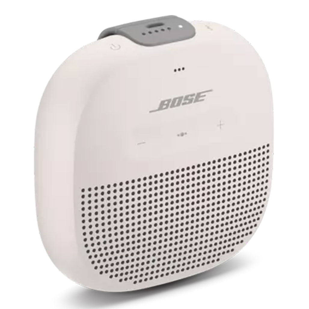 A Photo Of Bose SoundLink Micro Bluetooth® Speaker – White Smoke – Portable, Rugged, and Waterproof with Deep Bass and Built-In Microphone