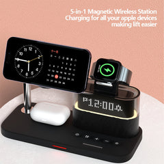 A Photo Of 5-in-1 Multifunctional 15W Wireless Charging Station with Bedside Clock - C09