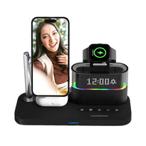 5-in-1 Multifunctional 15W Wireless Charging Station with Bedside Clock - C09