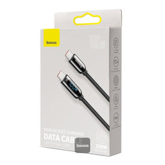 A Photo Of Baseus LED Display Fast Charging Data Cable Type-C to Type-C 100W, 1M – High-Speed 5A Charger with Smart Monitoring