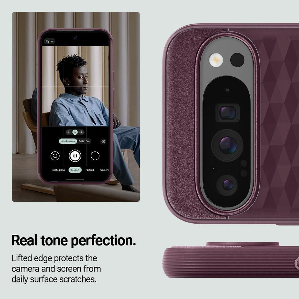 A Photo Of Caseology Parallax Case for Google Pixel 9 Pro XL - Burgandy | Military Grade Protection with 3D Hexa Cube Design