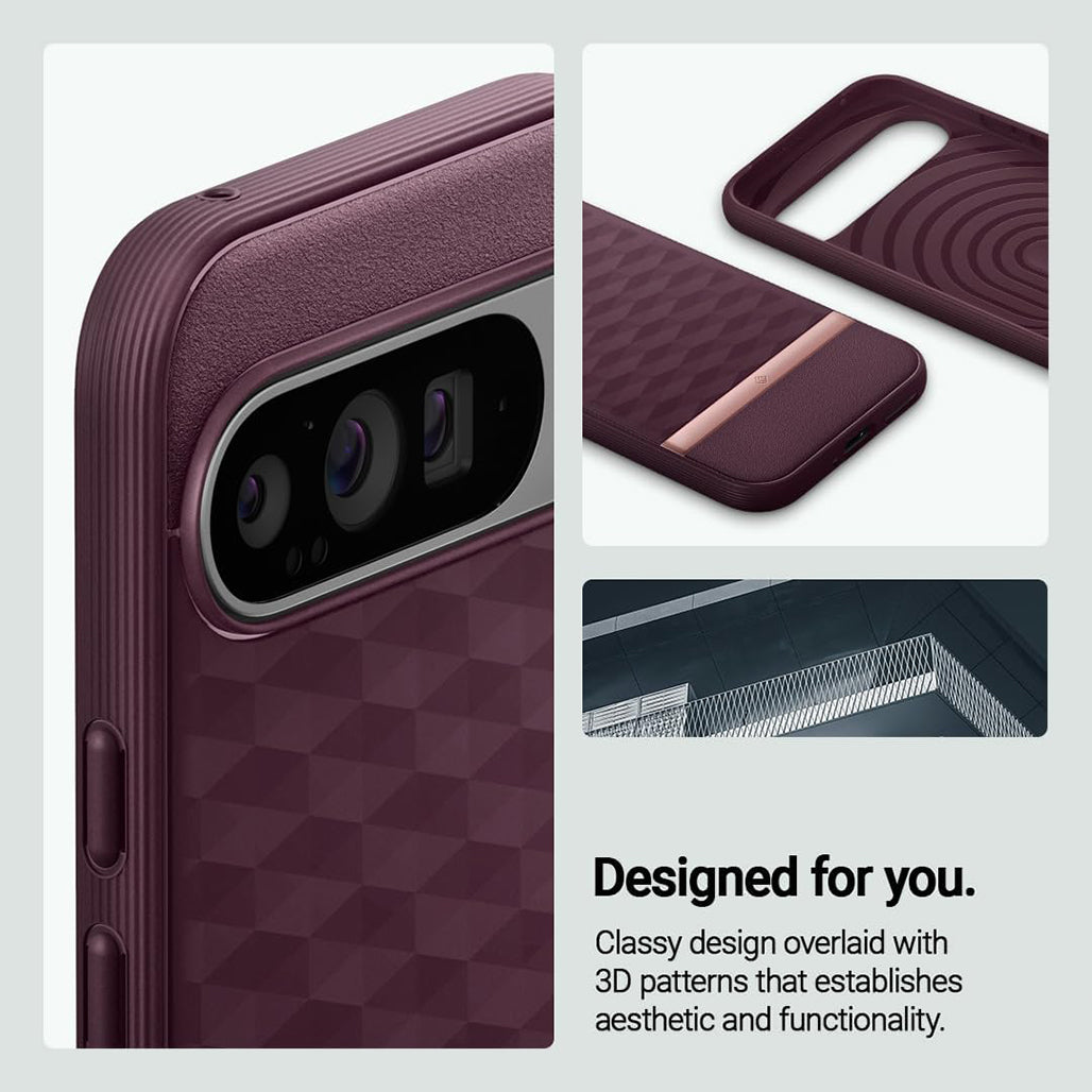A Photo Of Caseology Parallax Case for Google Pixel 9 Pro XL - Burgandy | Military Grade Protection with 3D Hexa Cube Design