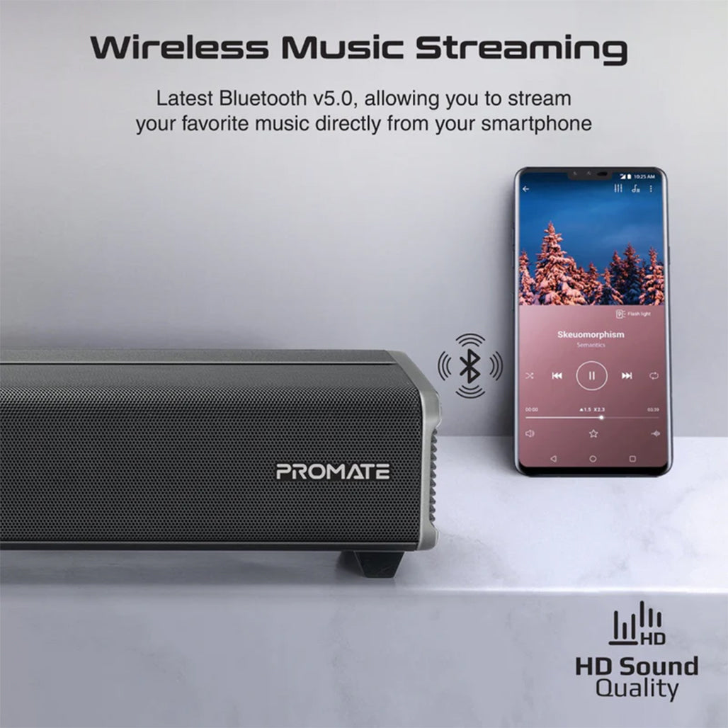 A Photo Of Promate CastBar-120 - 120W Ultra-Slim Soundbar with Built-in Subwoofer