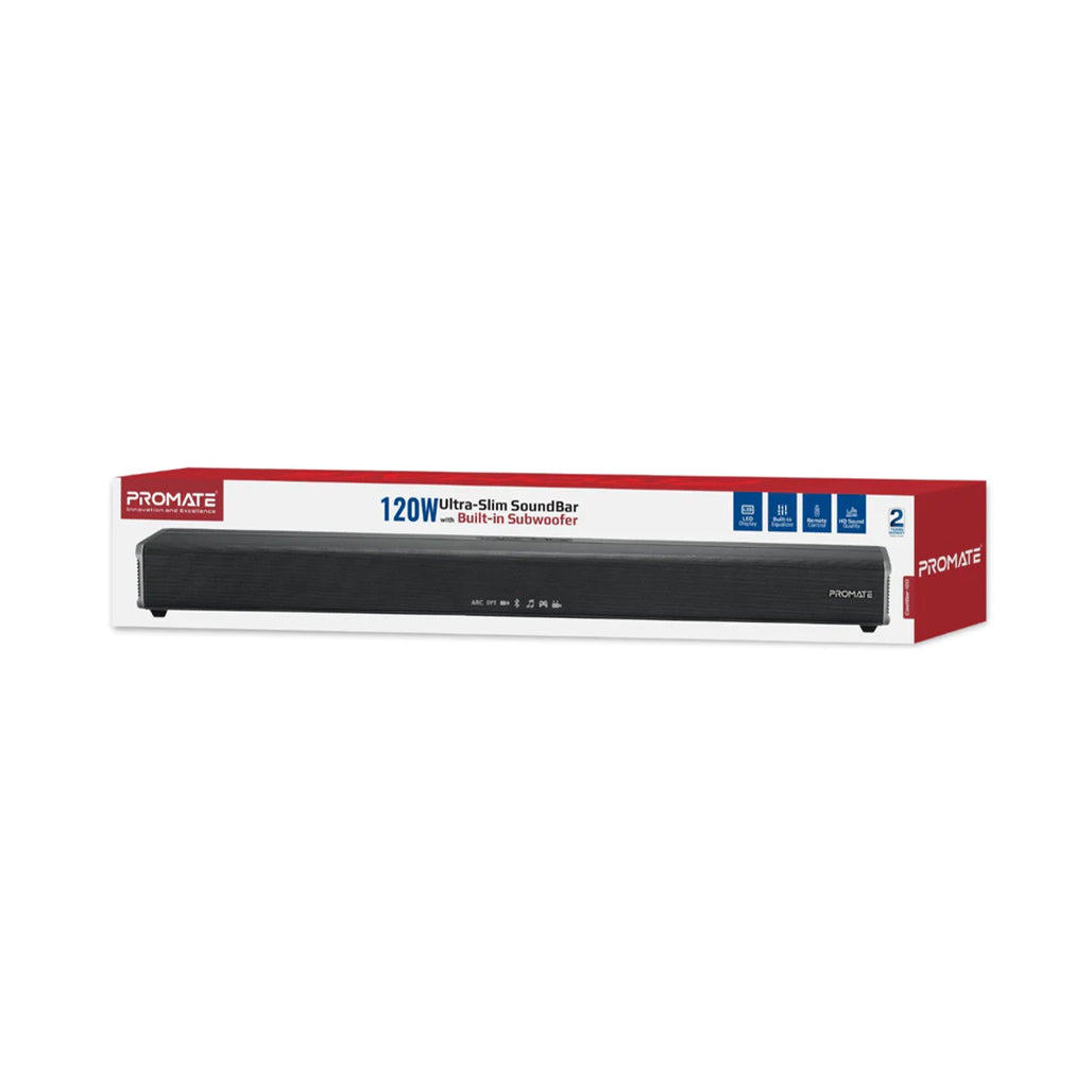 A Photo Of Promate CastBar-120 - 120W Ultra-Slim Soundbar with Built-in Subwoofer