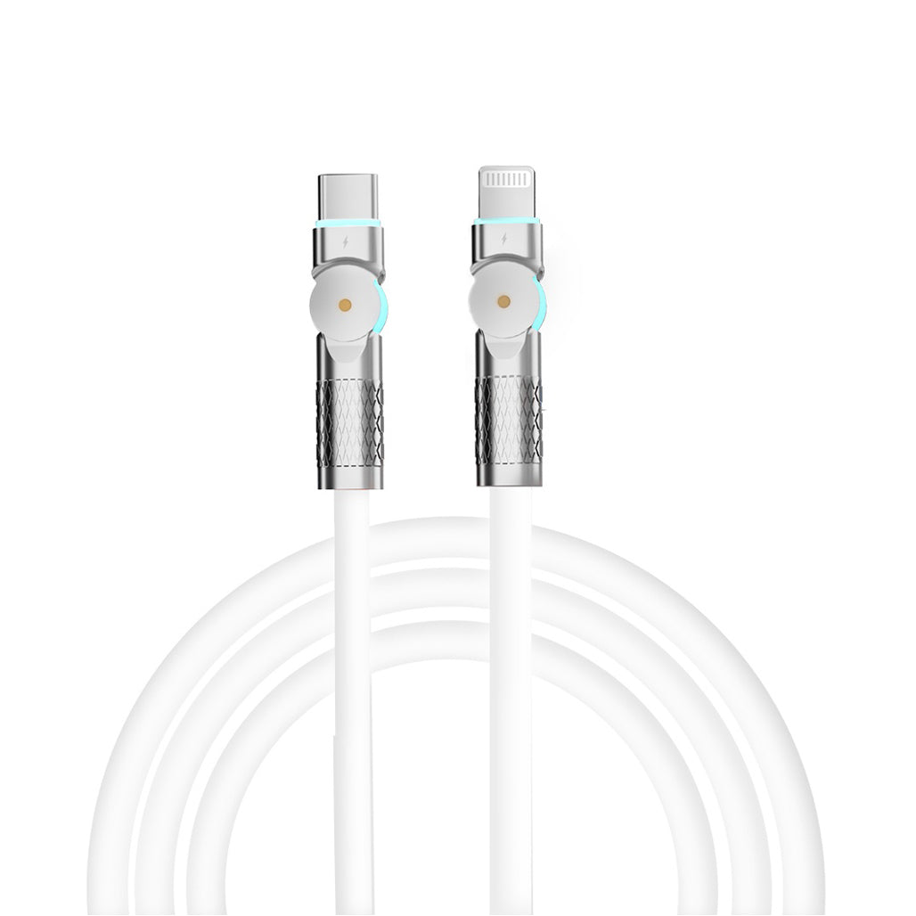 A Photo Of Porodo Double Head Rotate Cable PD, Type- C to Apple 30W 1M - White