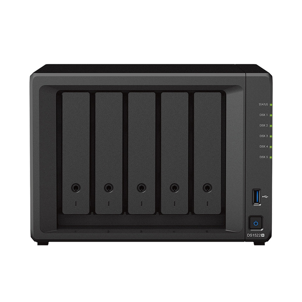 A Photo Of Synology DS1522+ 5-Bay NAS DiskStation for Home and Small Business - Scalable Storage with 10GbE Networking and NVMe SSD Caching