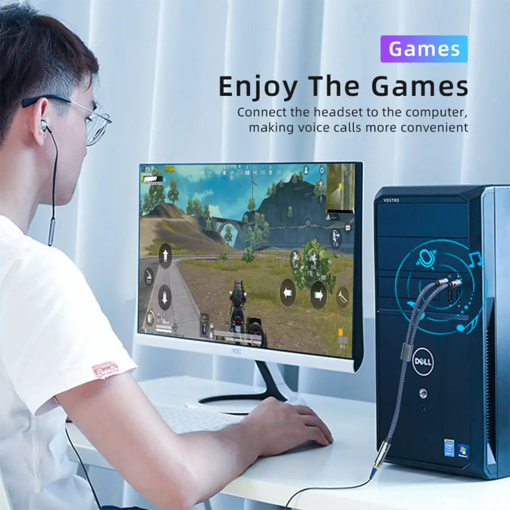 A Photo Of ESSAGER Splitter Audio Jack 3.5mm Female to Dual Male Headphone & Microphone Adapter – EYPS35-TLB0G