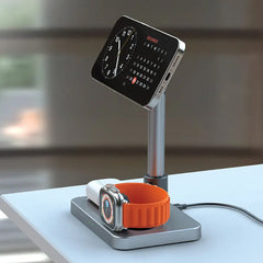 A Photo Of Green Lion 3-in-1 Telescopic Wireless Charger – Fast Charging Dock for Smartphones, Smartwatches & Earbuds – Silver