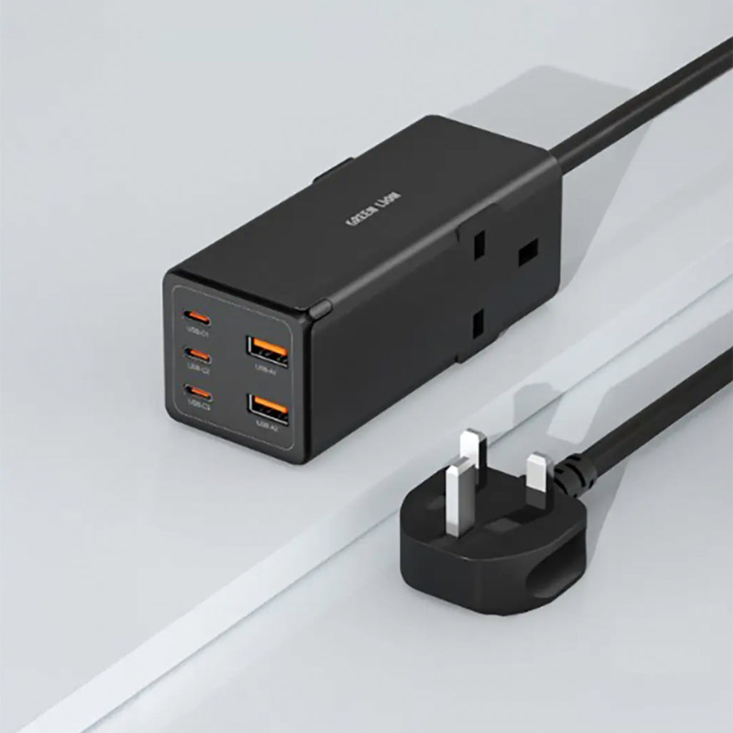 A Photo Of Green Lion 7-in-1 GaN 65W USB-C Power Strip with AC Outlets – Fast Charging Extension Hub (Black)