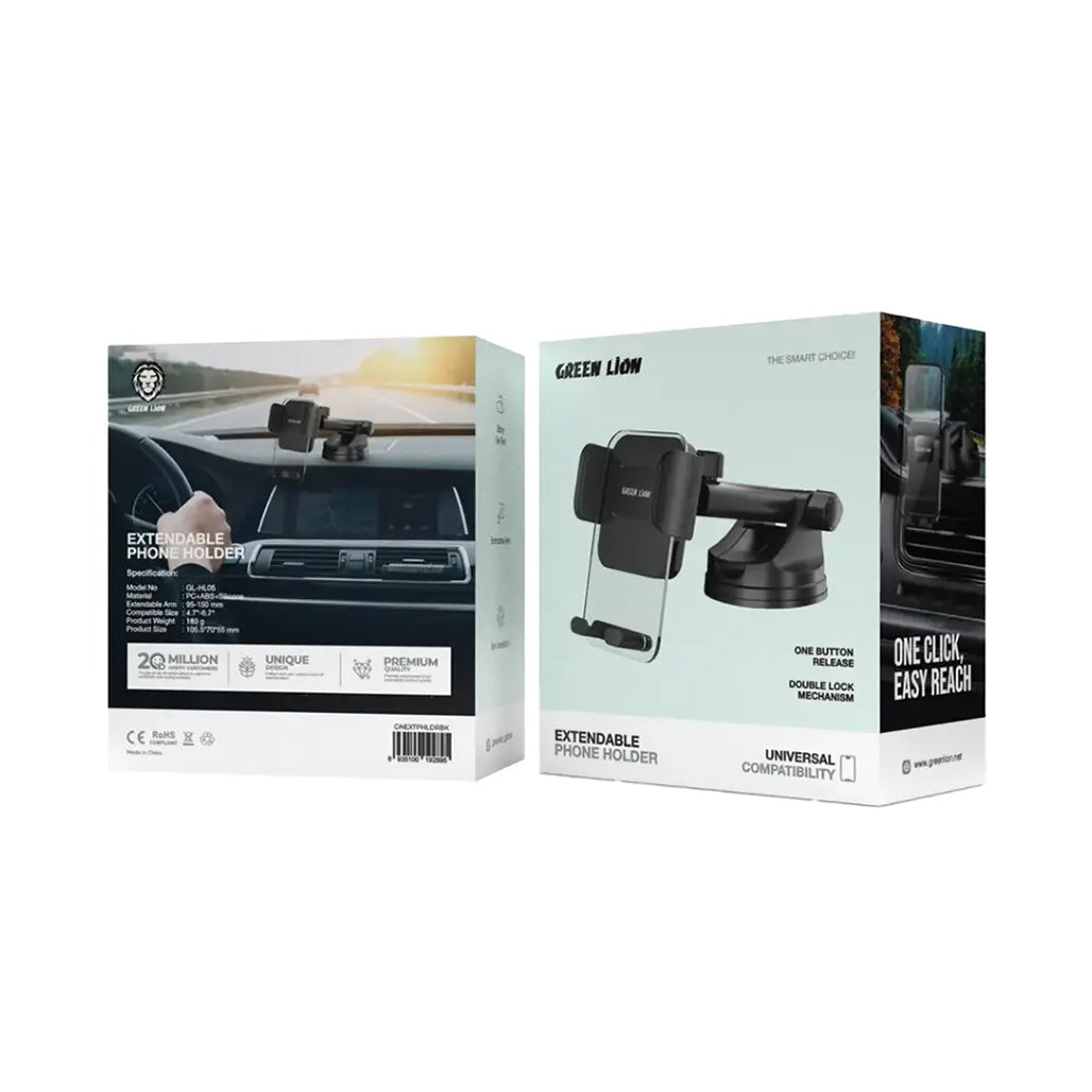 A Photo Of Green Lion Universal Extendable Phone Holder – Black | Secure Grip & Adjustable Arm for Smartphones 4.7”–6.7”