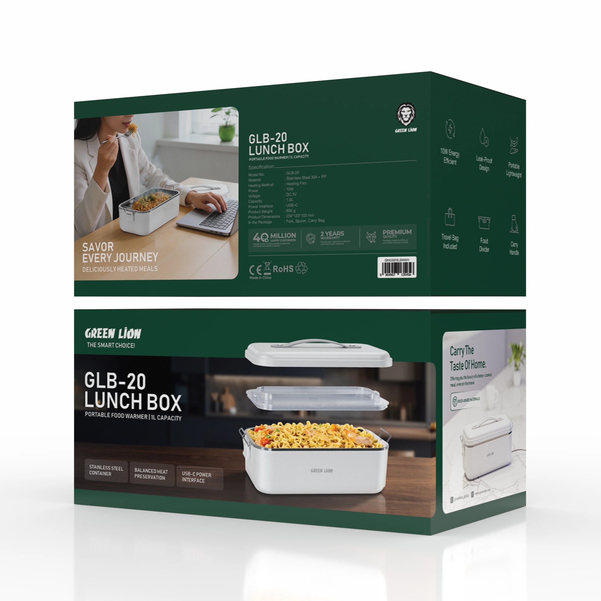 A Photo Of Green Lion GLB-20 LUNCH BOX Portable Food Warmer 1L - GNGB20LBXWH