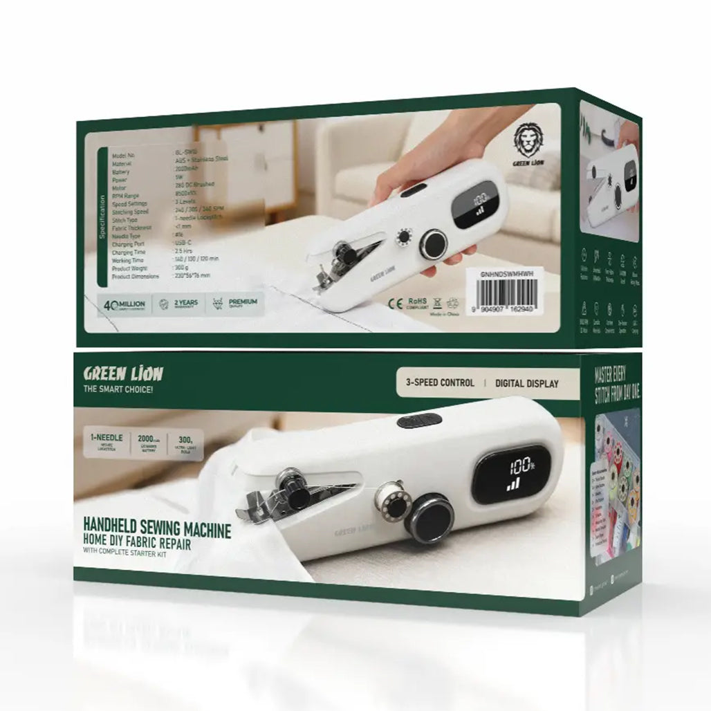 A Photo Of Green Lion Handheld Sewing Machine Portable 2000mAh