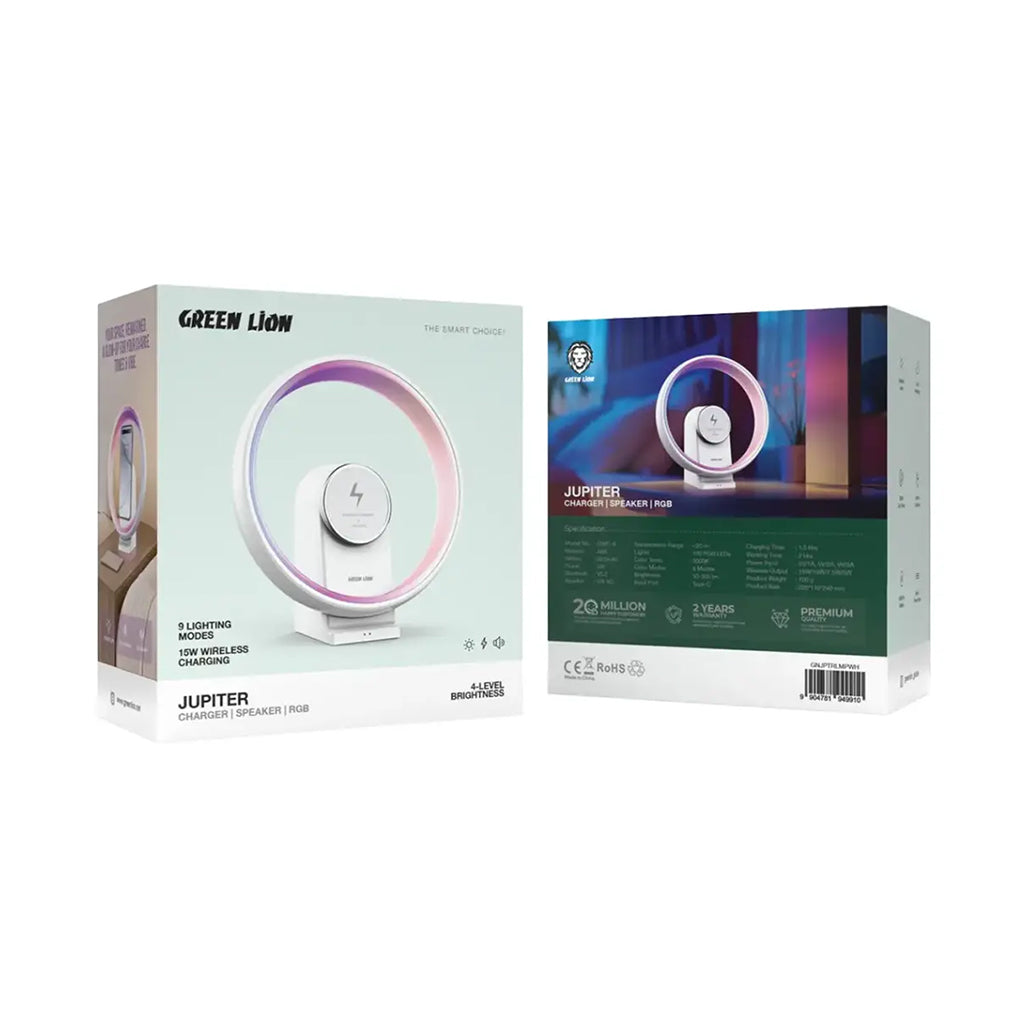 A Photo Of Green Lion Jupiter Bluetooth Speaker with Table Lamp - White