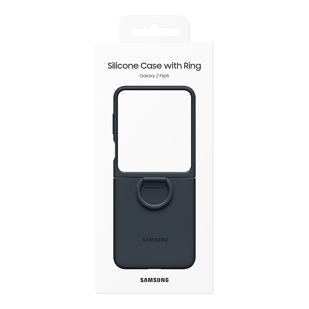 A Photo Of Samsung Galaxy Z Flip5 Silicone Case with Ring, Indigo Blue EF-PF731TNEGUS | Eco-Friendly, Stylish Protection