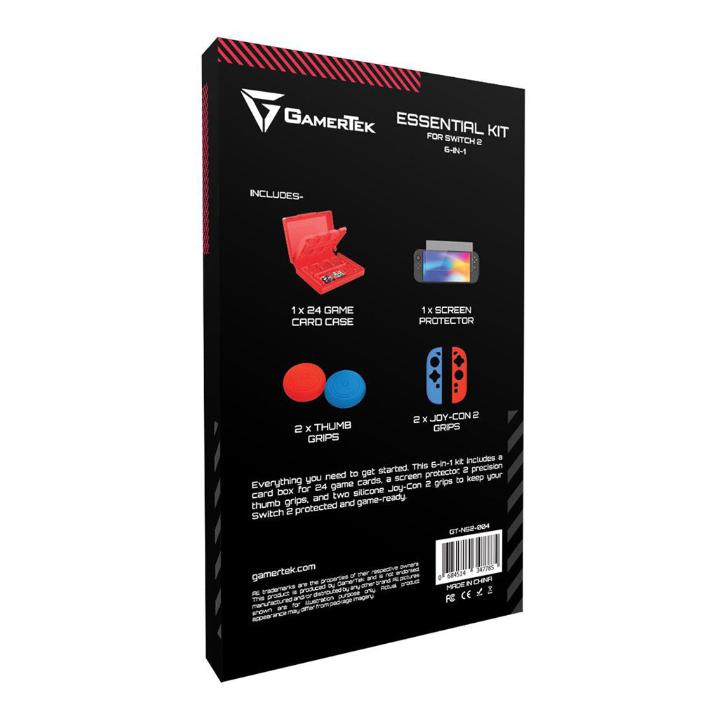 A Photo Of GamerTek 6-in-1 Essential Kit for Nintendo Switch 2 – Screen Protector, Thumb Grips, Joy-Con Covers & Game Card Case