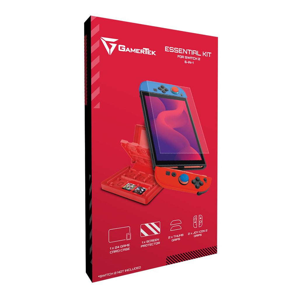 A Photo Of GamerTek 6-in-1 Essential Kit for Nintendo Switch 2 – Screen Protector, Thumb Grips, Joy-Con Covers & Game Card Case