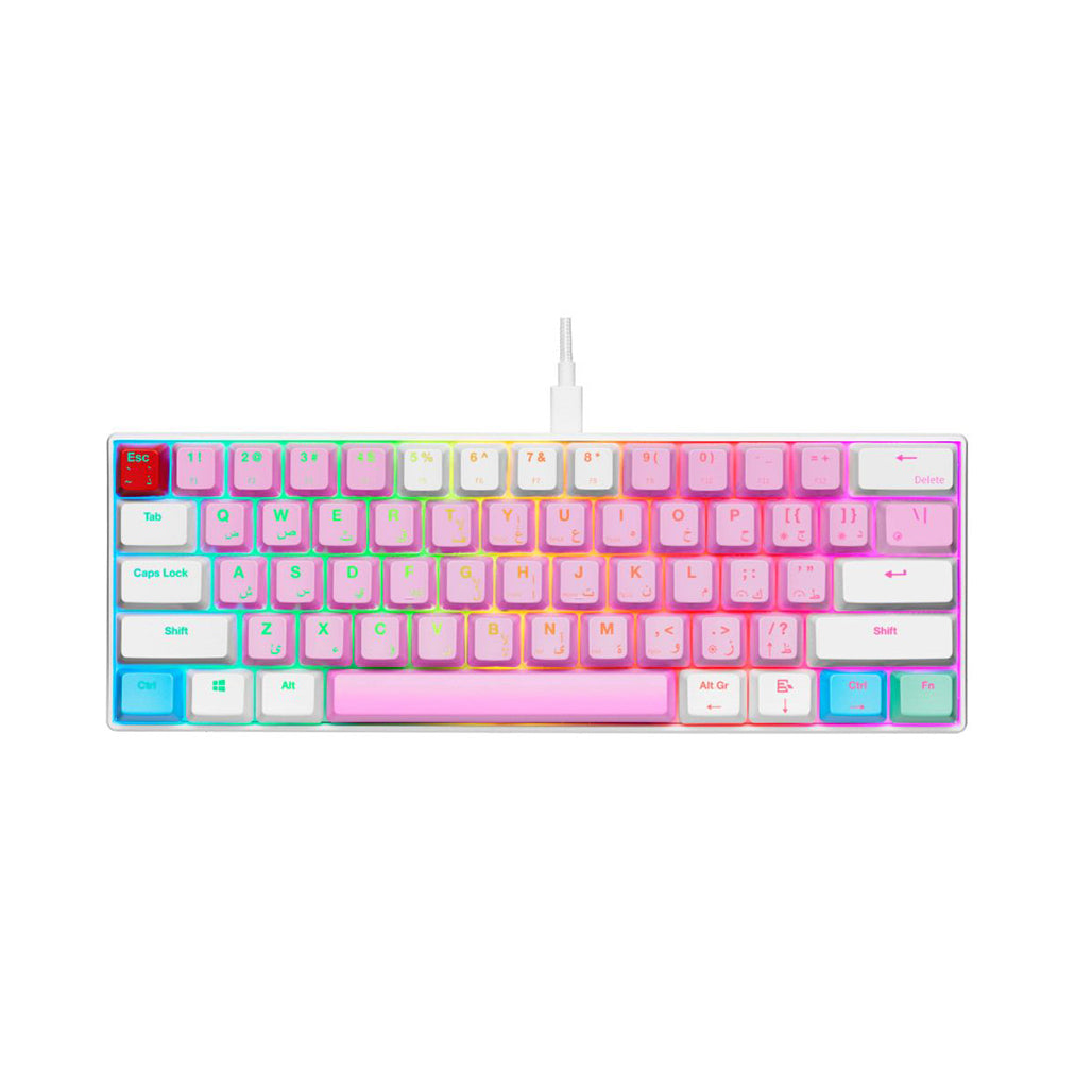 A Photo Of GamerTek GK60 Mini Gaming Keyboard - Cotton Candy | Mechanical RGB Compact Keyboard with Outemu Red Switches