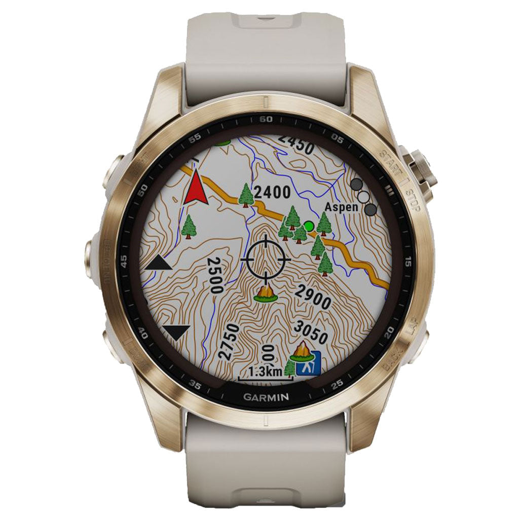 A Photo Of Garmin FĒNIX 7S Sapphire Solar - Cream Gold Titanium With Cream Heathered Nylon Band