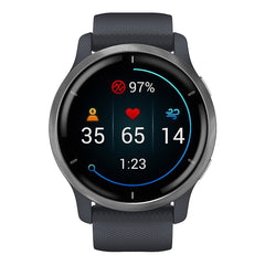 A Photo Of Garmin Venu 2 - Silver Stainless Steel Bezel with Granite Blue Case and Silicone Band | 010-02430-00