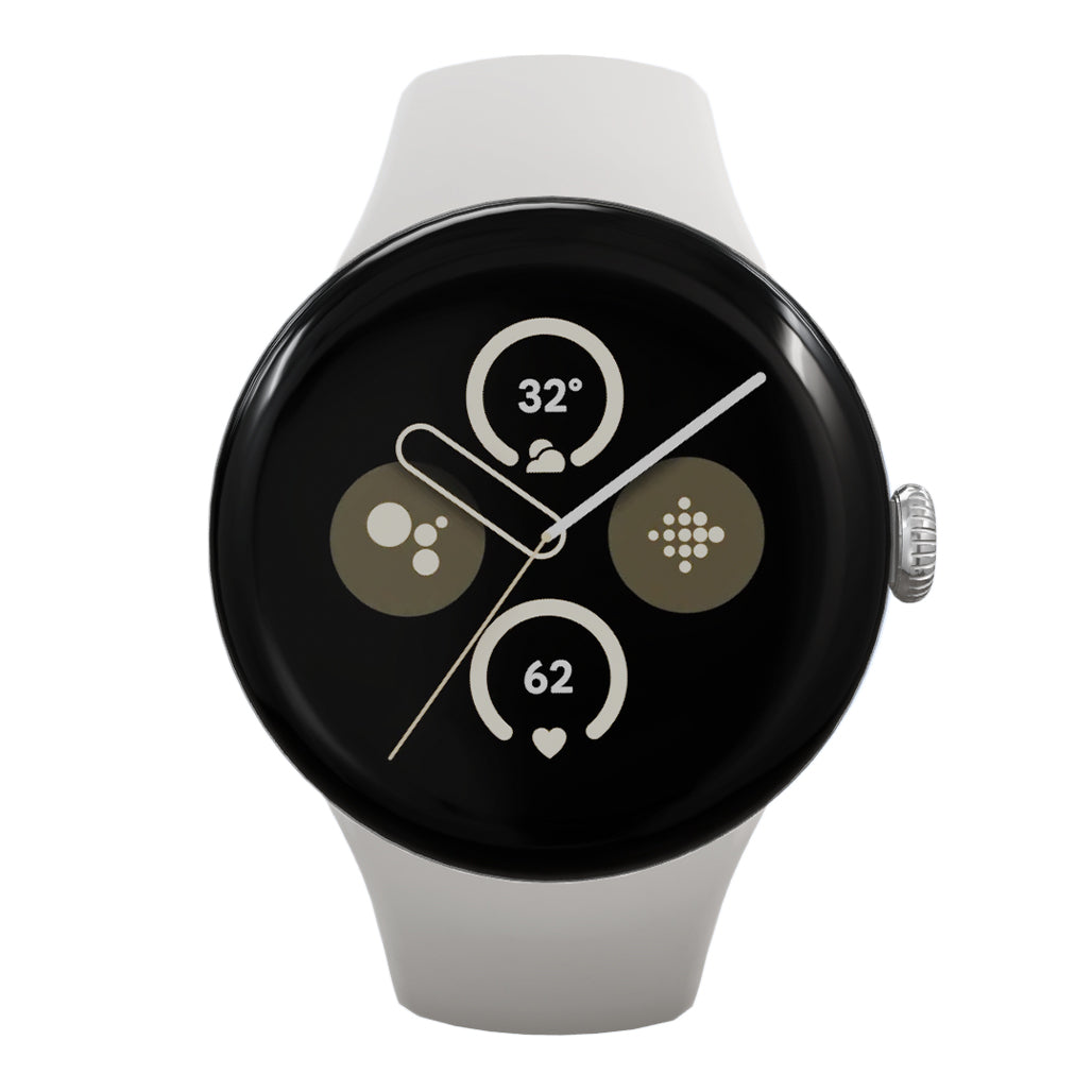 A Photo Of Google Pixel Watch 2 - Polished Silver Aluminum Case / Porcelain Active Band