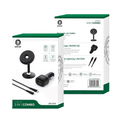 A Photo Of Green Lion 3-in-1 Combo – USB-C to Lightning Cable, Dual Port Car Charger, and Magnetic Car Holder