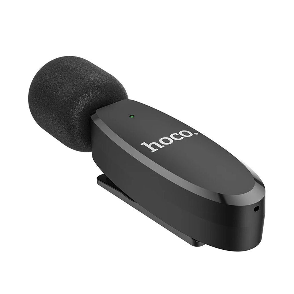 A Photo Of Hoco L15 Wireless Lavalier Microphone – Noise-Canceling Digital Lavalier for Type-C and iPhone Devices