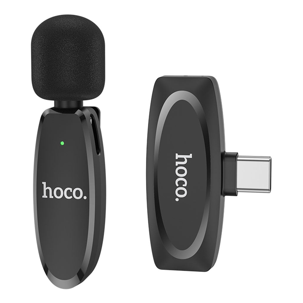 A Photo Of Hoco L15 Wireless Lavalier Microphone – Noise-Canceling Digital Lavalier for Type-C and iPhone Devices