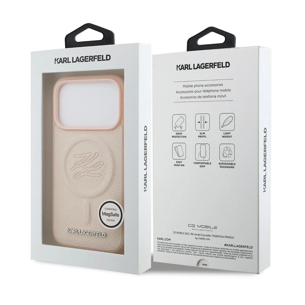 A Photo Of Karl Lagerfeld MagSafe PU Leather Case with Debossed Logo for iPhone 17 Pro