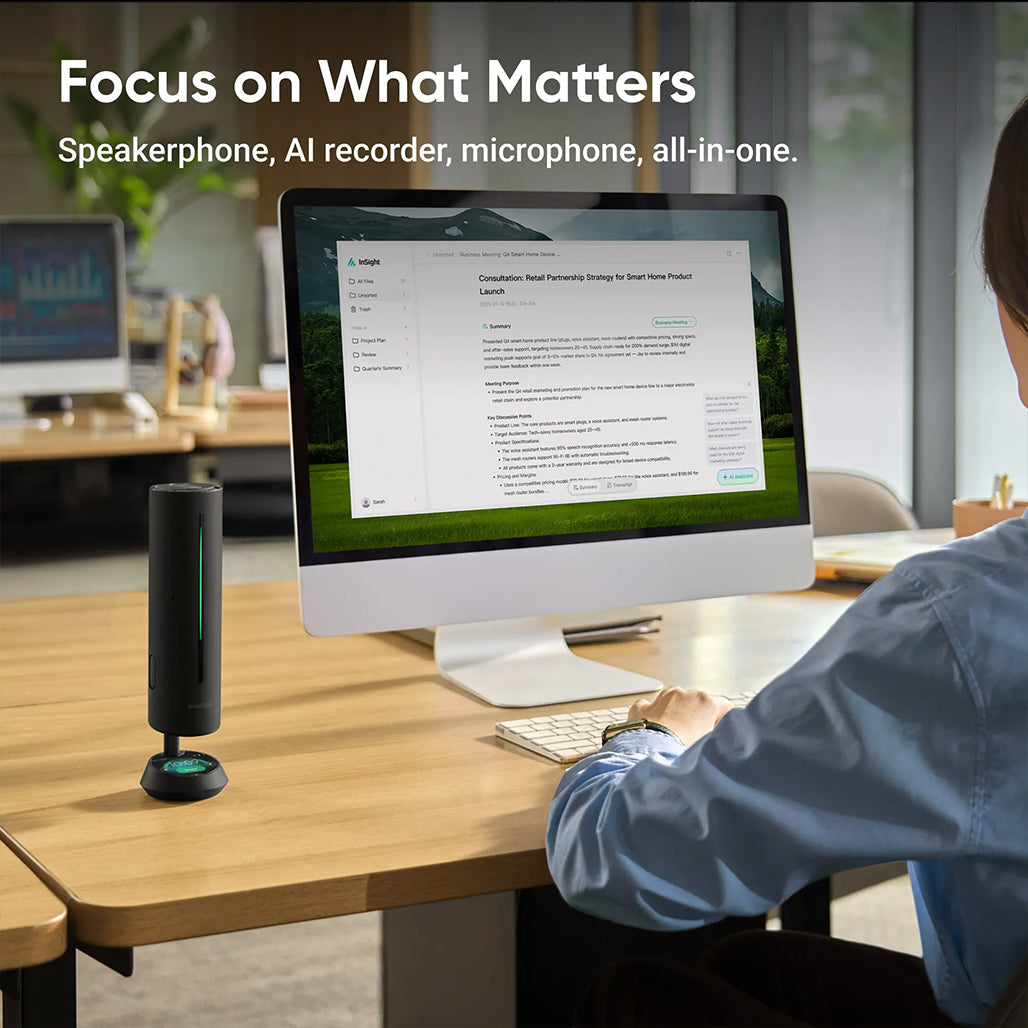 A Photo Of Insta360 Wave - Professional Speakerphone with AI Recording Suite