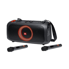 A Photo Of JBL PartyBox On-The-Go with Dual Wireless Mics - Portable Bluetooth Speaker with Light Show and Karaoke Function