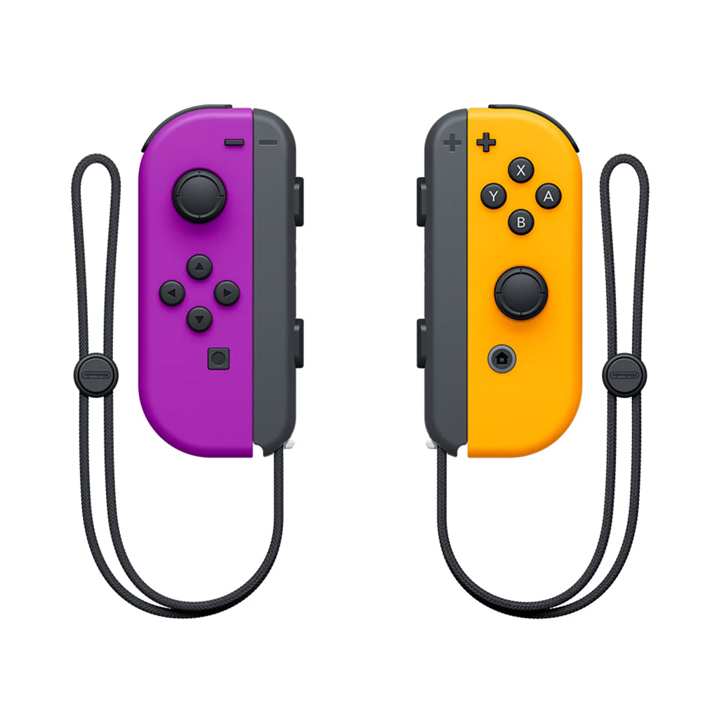 A Photo Of Nintendo Joy-Con (L/R) Neon Purple and Neon Orange Controllers