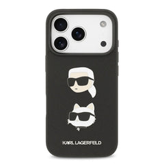 A Photo Of Karl Lagerfeld Full Wrapped Saffiano Leather Case with Karl & Choupette Head Pins for iPhone 17 Pro Max