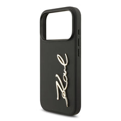 A Photo Of Karl Lagerfeld PU Leather Case with Script Logo & Metal Buttons for iPhone 17 Pro Max