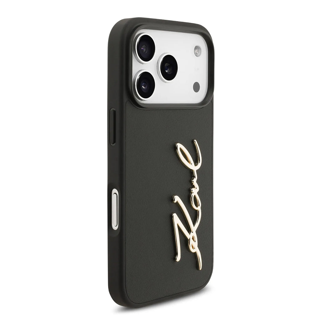 A Photo Of Karl Lagerfeld PU Leather Case with Script Logo & Metal Buttons for iPhone 17 Pro