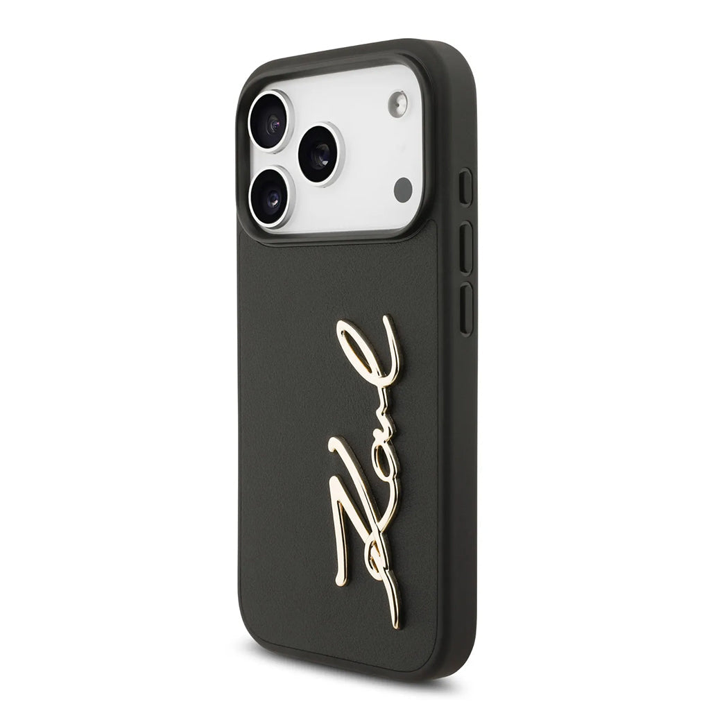 A Photo Of Karl Lagerfeld PU Leather Case with Script Logo & Metal Buttons for iPhone 17 Pro Max