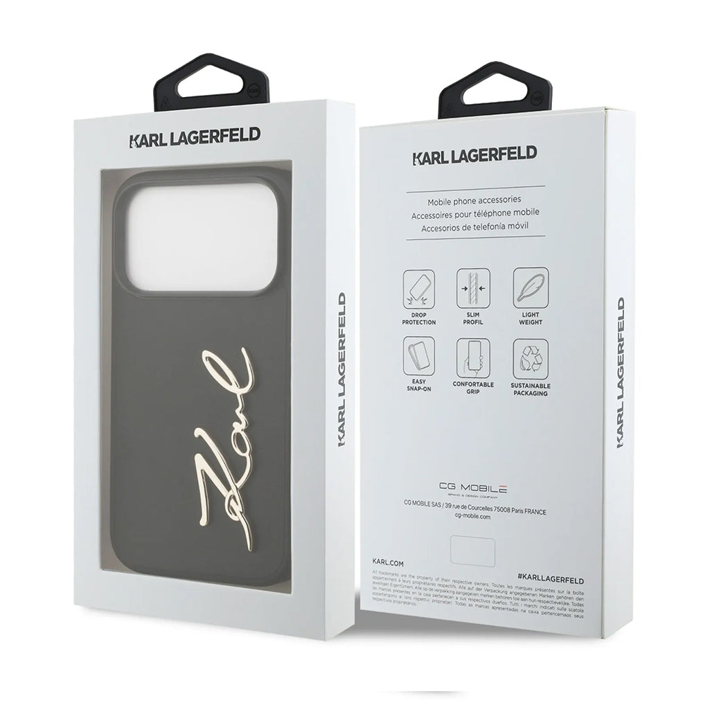 A Photo Of Karl Lagerfeld PU Leather Case with Script Logo & Metal Buttons for iPhone 17 Pro Max