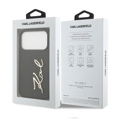 A Photo Of Karl Lagerfeld PU Leather Case with Script Logo & Metal Buttons for iPhone 17 Pro